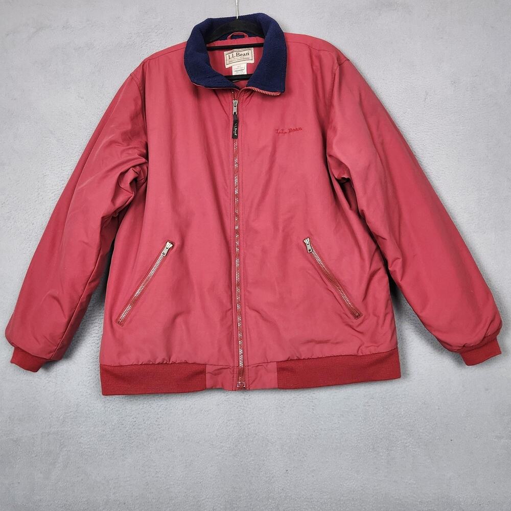 L.L.Bean Bomber Jacket Mens XLT Tall Red Nylon Polartec Fleece Lined Winter